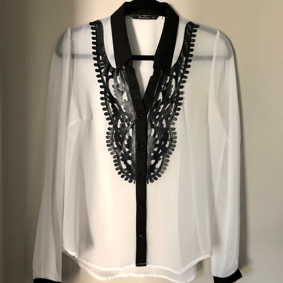 Daniel Cassin Black & White Sheer Blouse - Picture 15 of 16